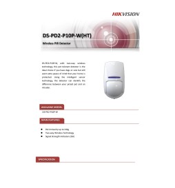 Hikvision Rilevatore Wireless da Interno PIR 10m Pet immune 433Mhz DS-PD2-P10P-W