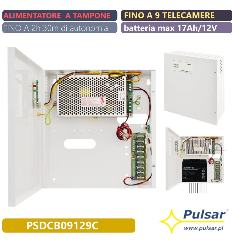 ALIMENTATORE TAMPONE 9X TELECAMERE HD TVCC PULSAR PSDCB09129C UPS