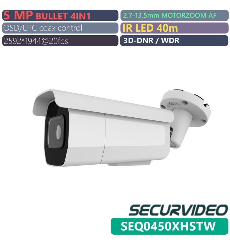 TELECAMERA SECURVIDEO Bullet 5MP HD HYBRID Motorzoom 5X Autof