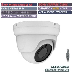 TELECAMERA DOME 5MP AHD TVI CVI 2.7-13.5mm MOTORZOOM AUTOFOCUS IR LED 30m IP67