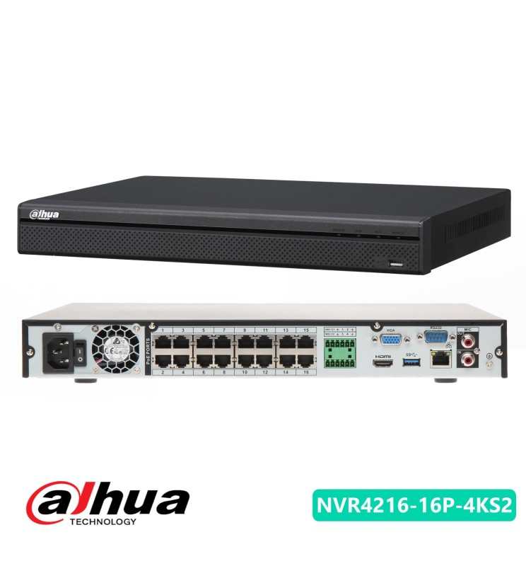 Dahua 16Ch Nvr PoE 4K 200Mbps Smart H.265 NVR4216-16P-4KS2